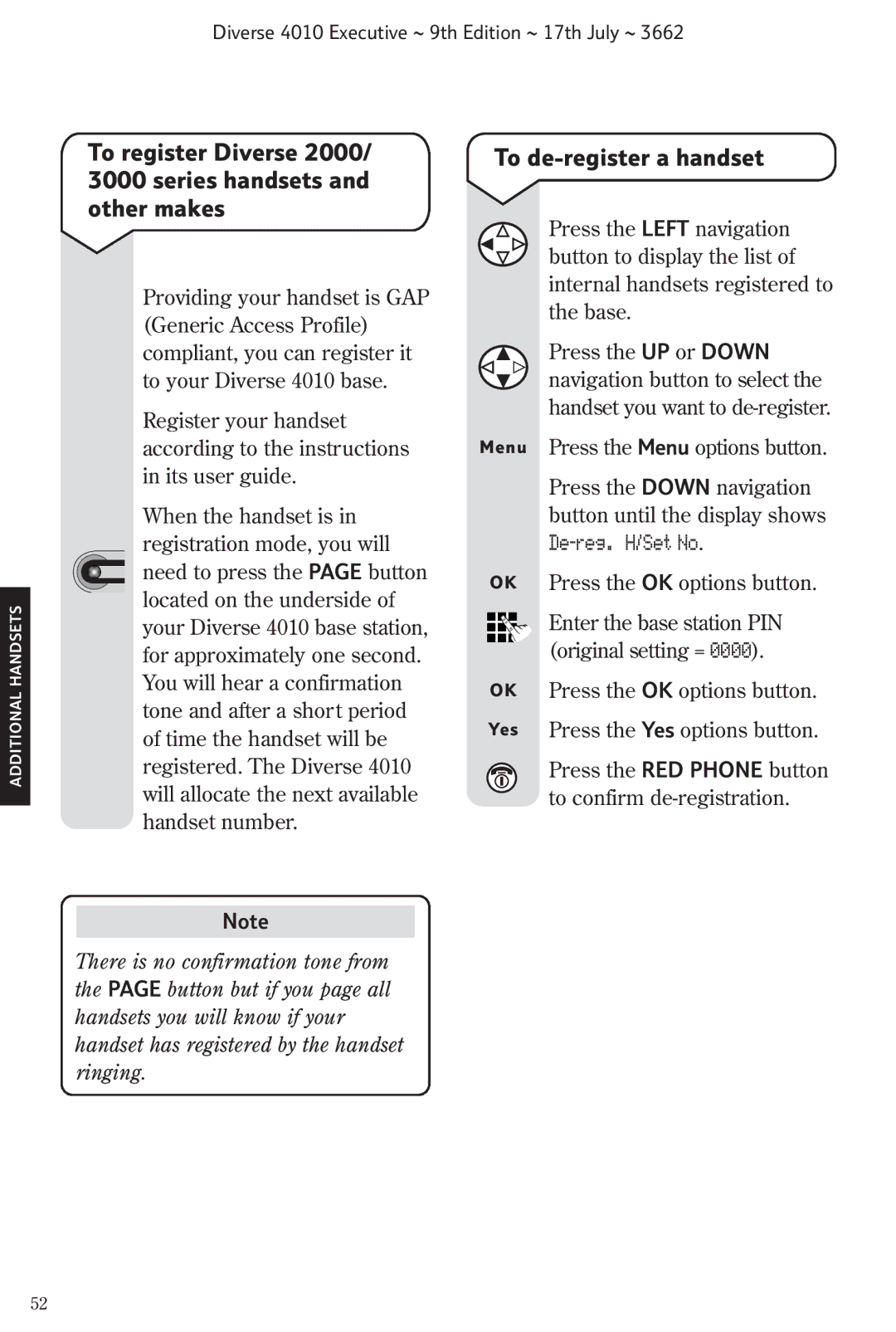 BT 4010 Executive manual To de-register a handset 