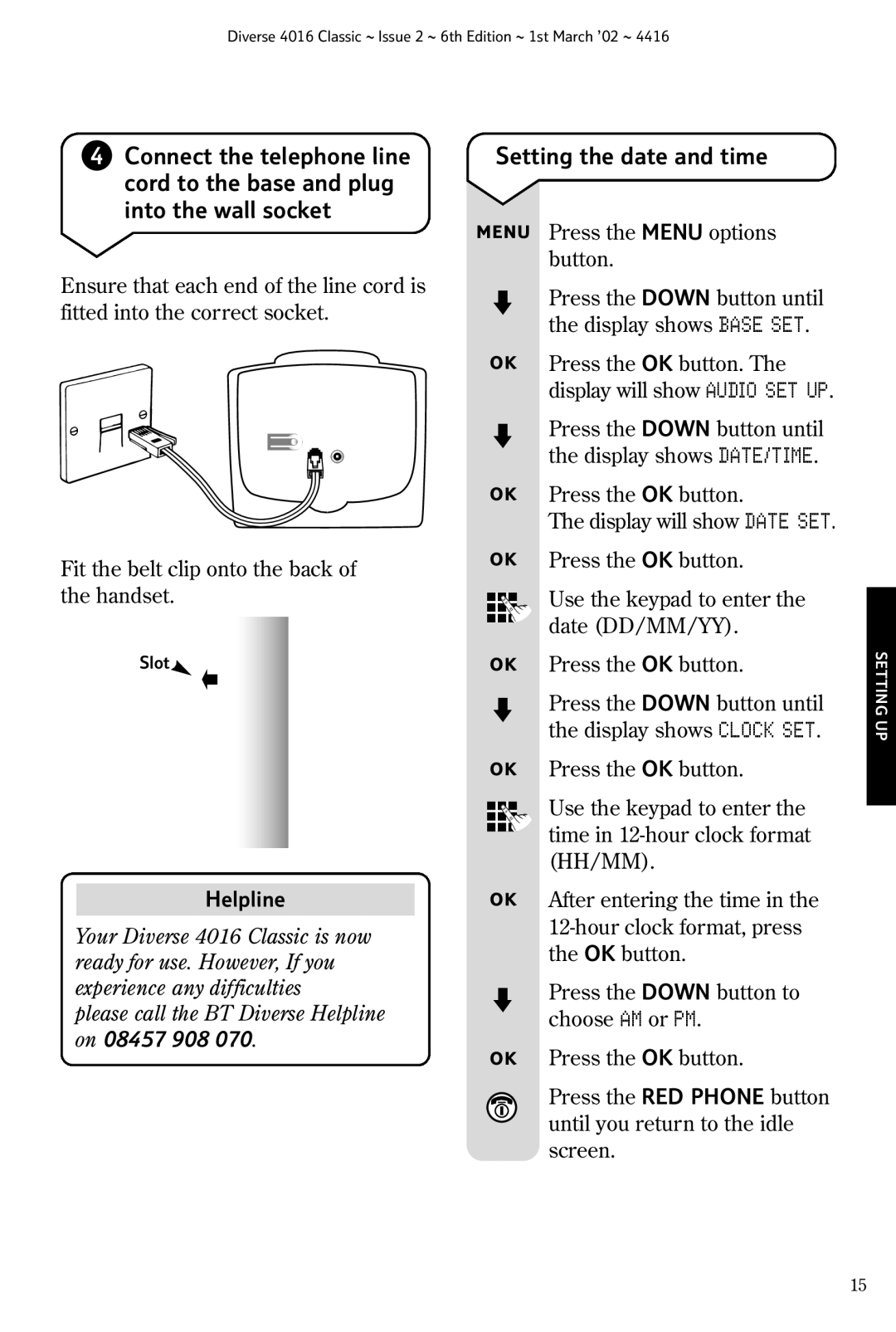 BT 4016 Classic manual Setting the date and time 