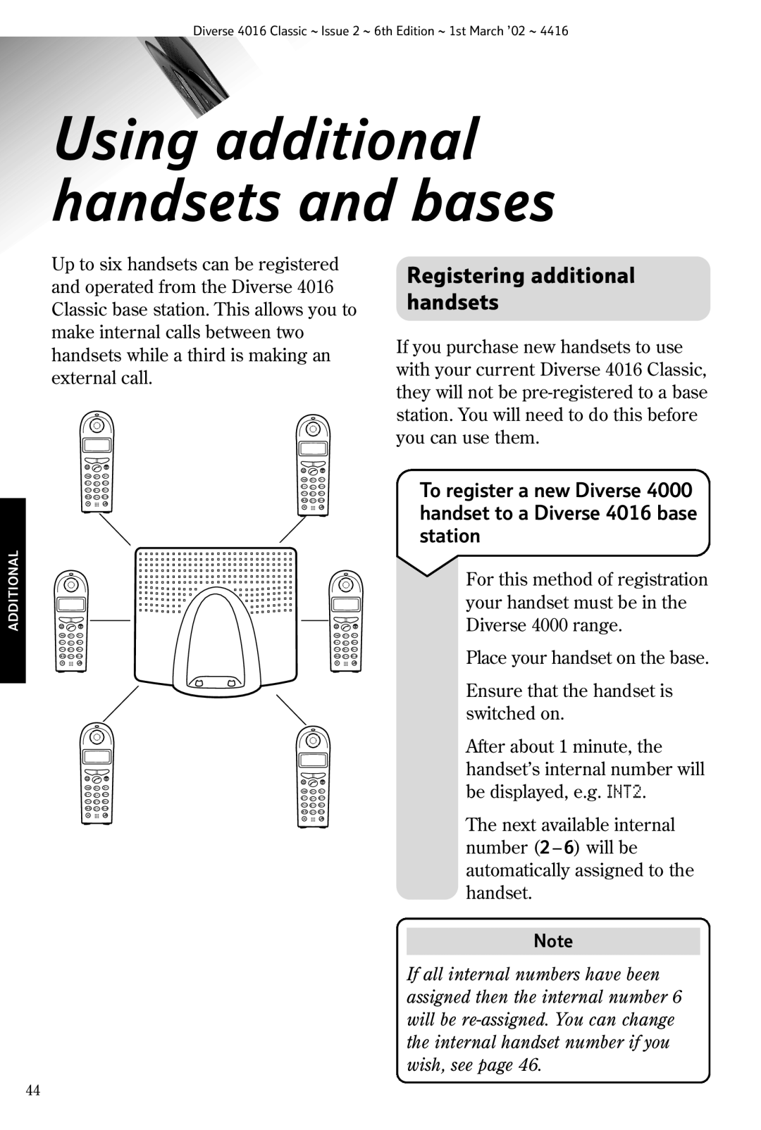 BT 4016 Classic manual Using additional handsets and bases, Registering additional handsets 