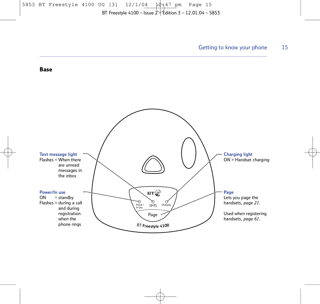 BT 4100 SMS manual Base 