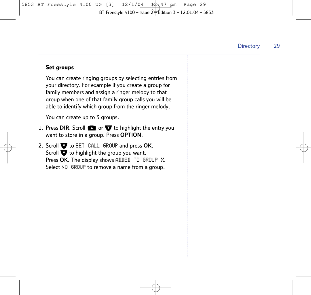 BT 4100 SMS manual Set groups 