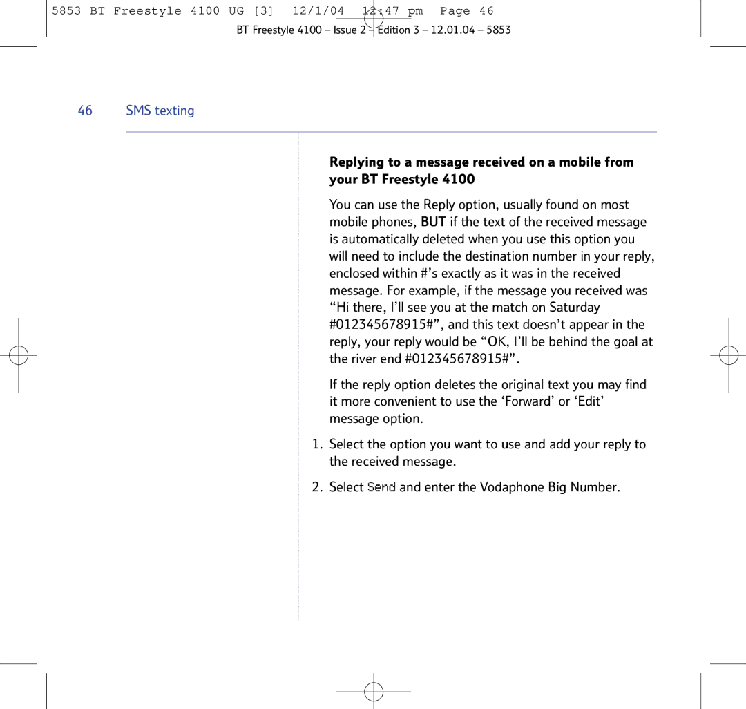 BT 4100 SMS manual SMS texting 