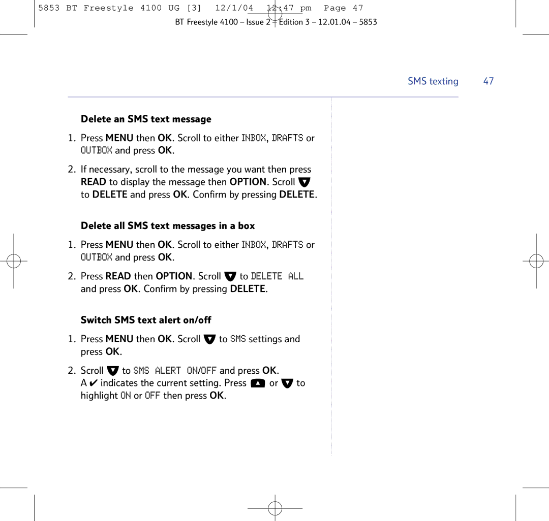 BT 4100 SMS manual BT Freestyle 4100 UG 3 12/1/04 1247 pm 