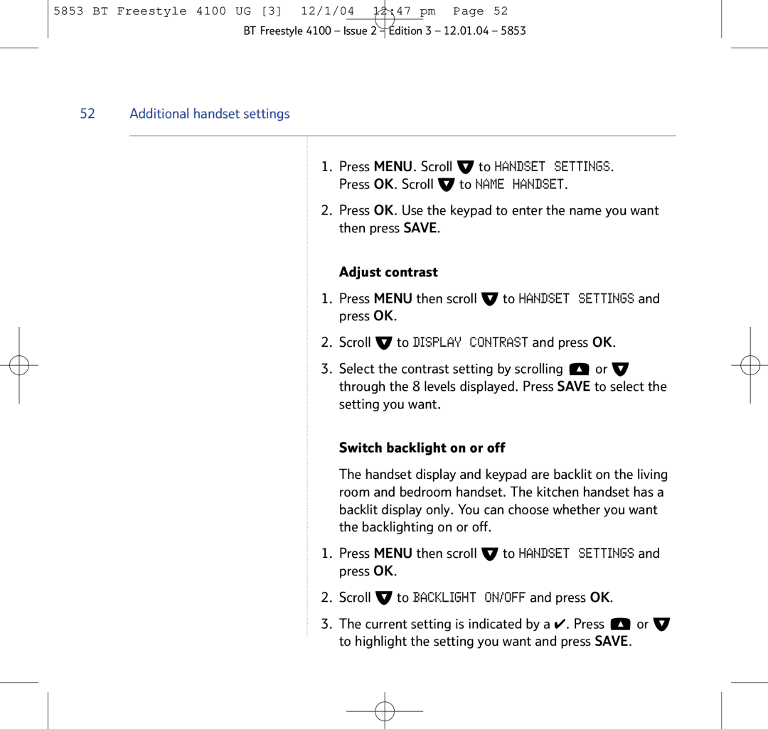 BT 4100 SMS manual Additional handset settings 