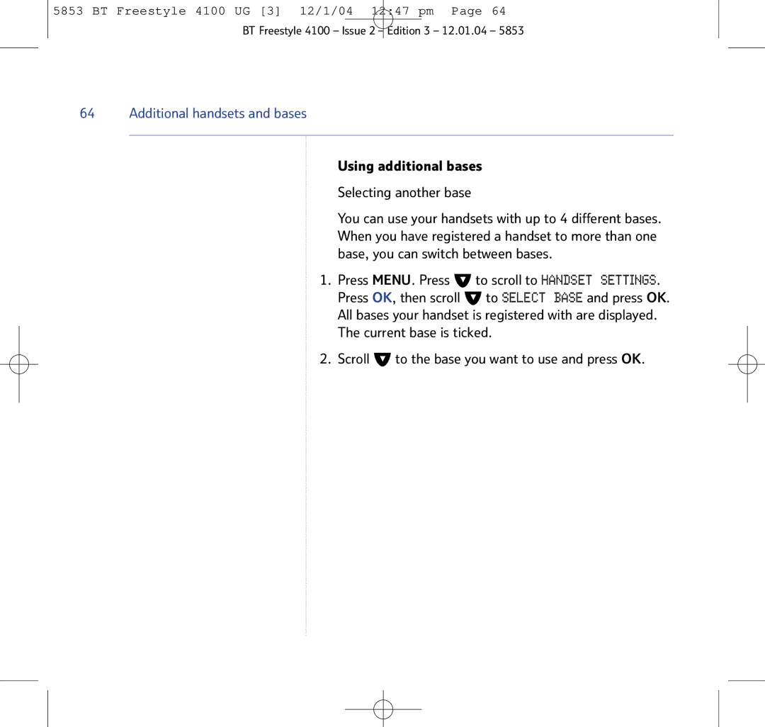 BT 4100 SMS manual Using additional bases Selecting another base 