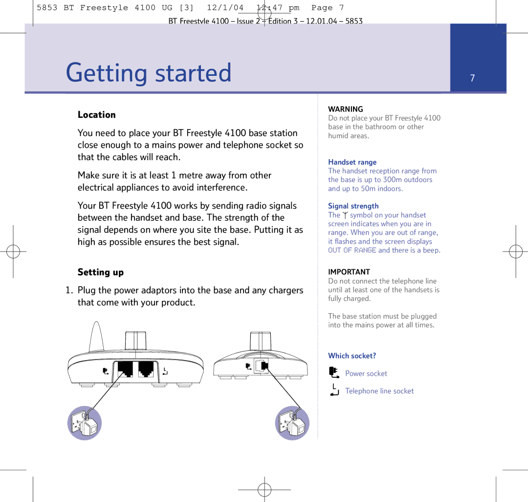 BT 4100 SMS manual Getting started, Signal strength 