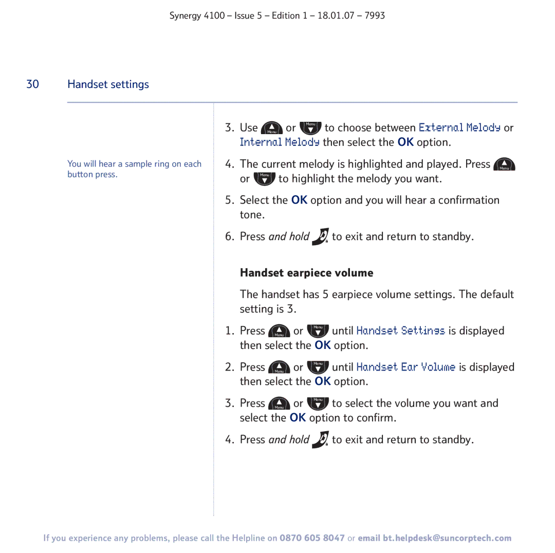 BT 4100 manual You will hear a sample ring on each button press 