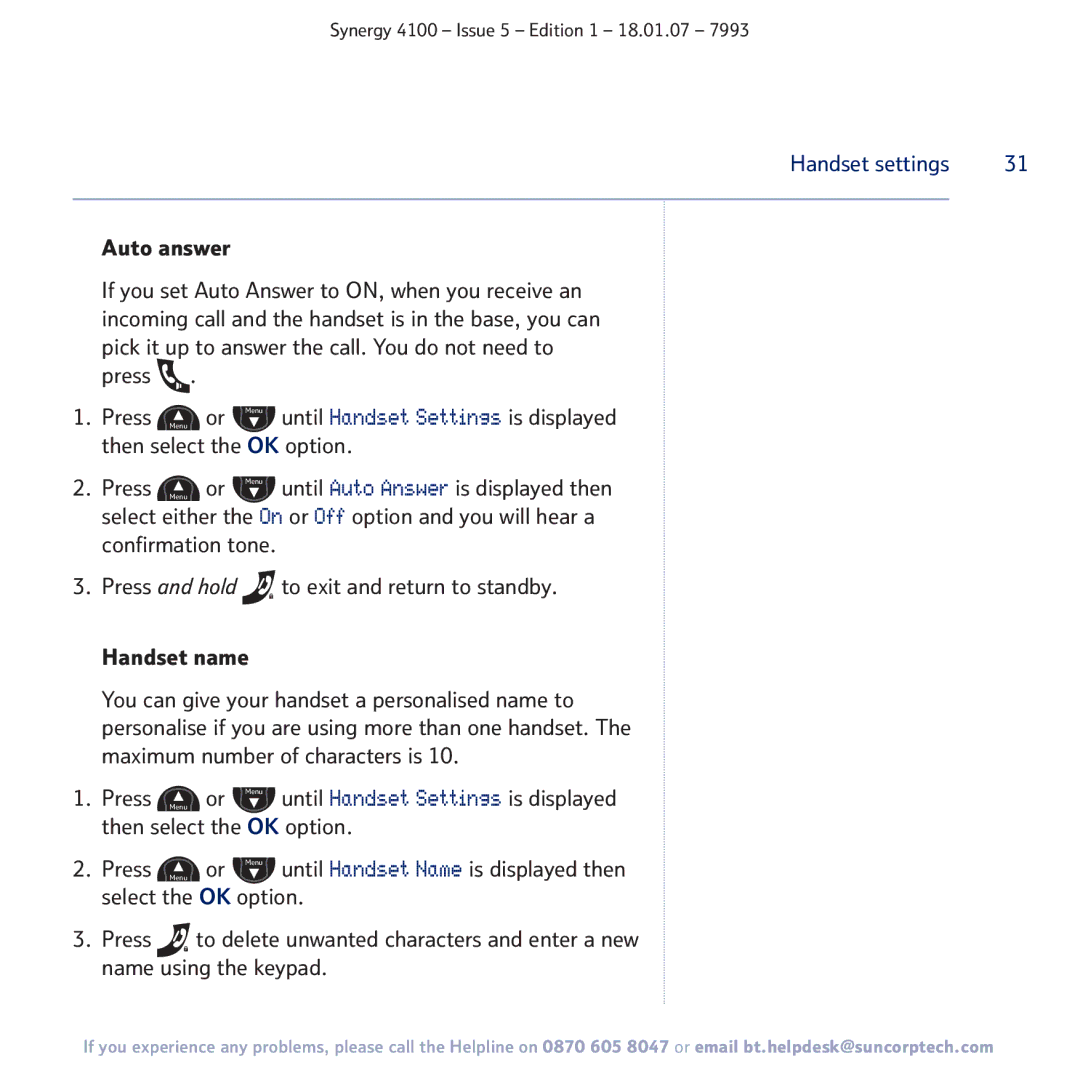 BT 4100 manual Handset settings 