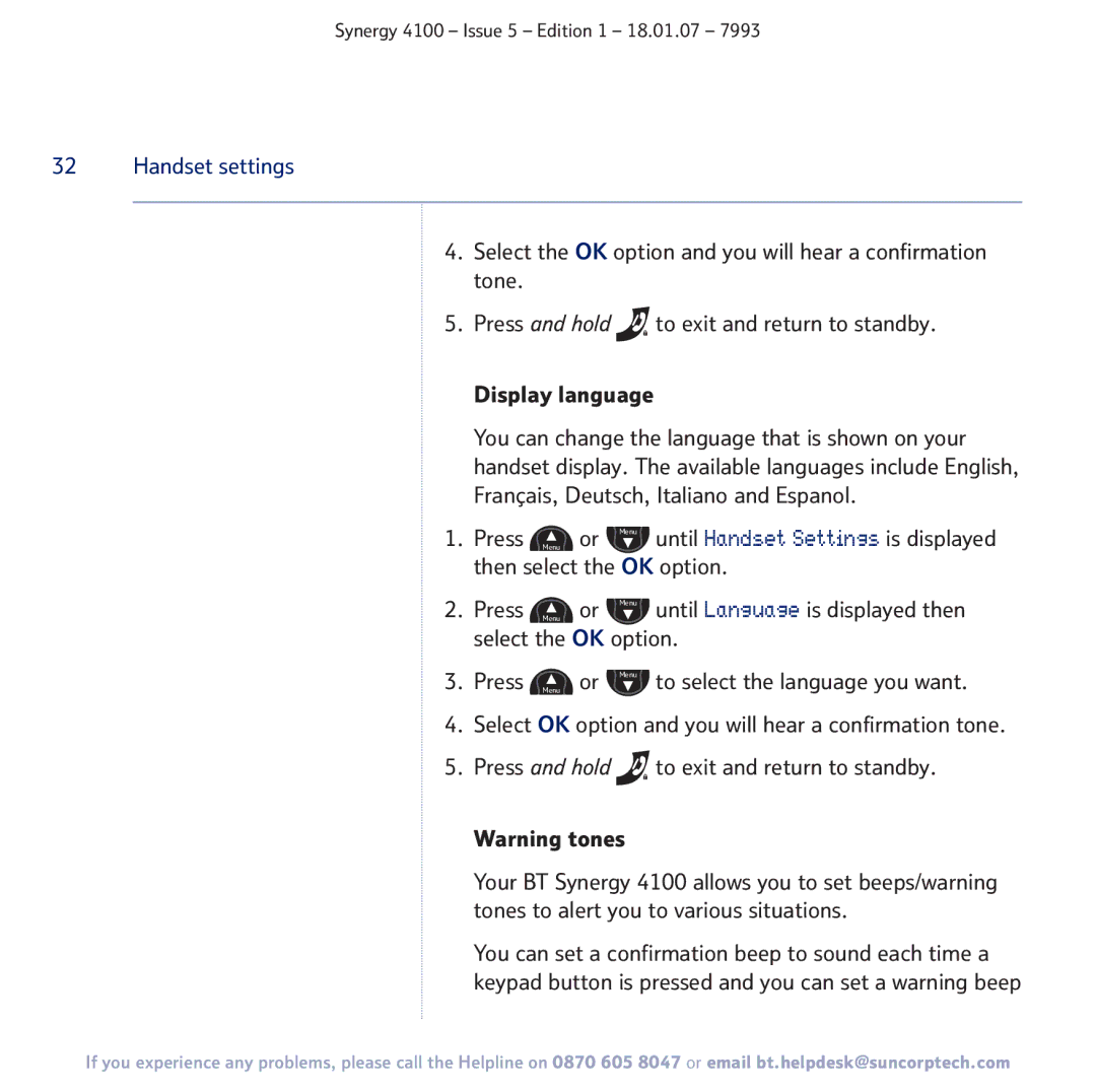 BT 4100 manual Handset settings 