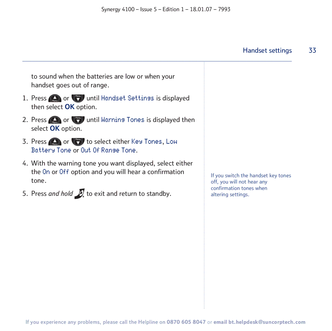 BT 4100 manual Handset settings 