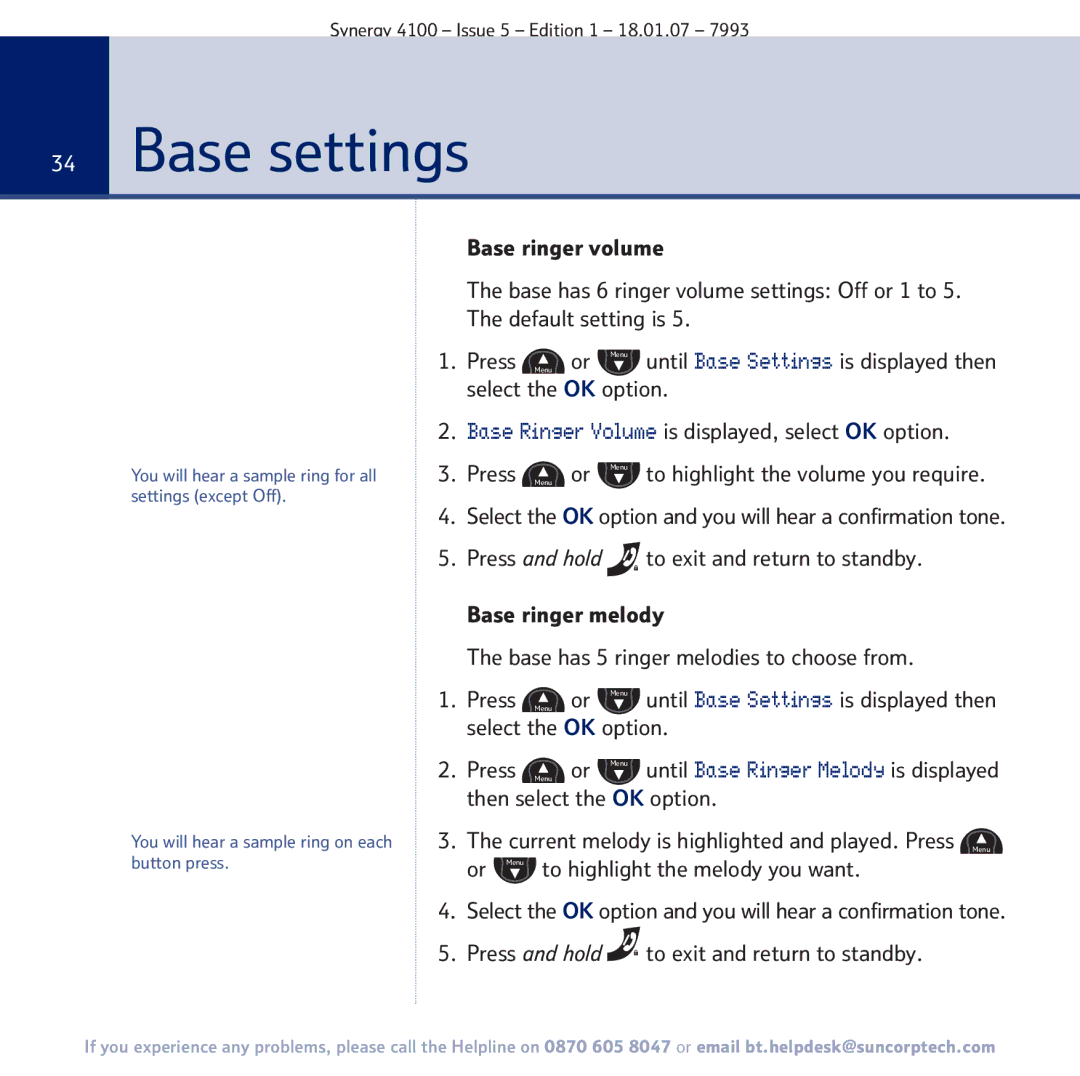 BT 4100 manual Base settings 