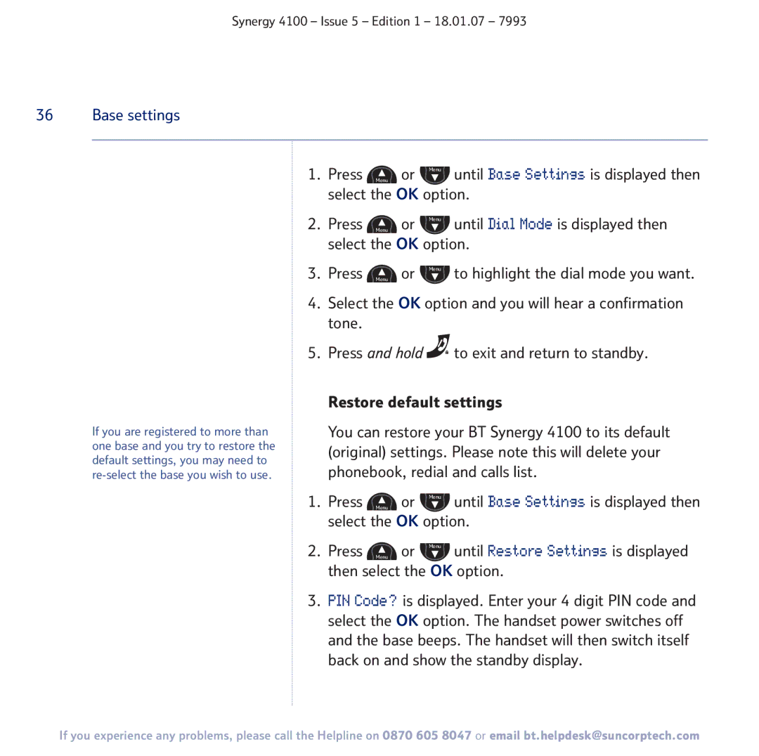 BT 4100 manual Base settings 