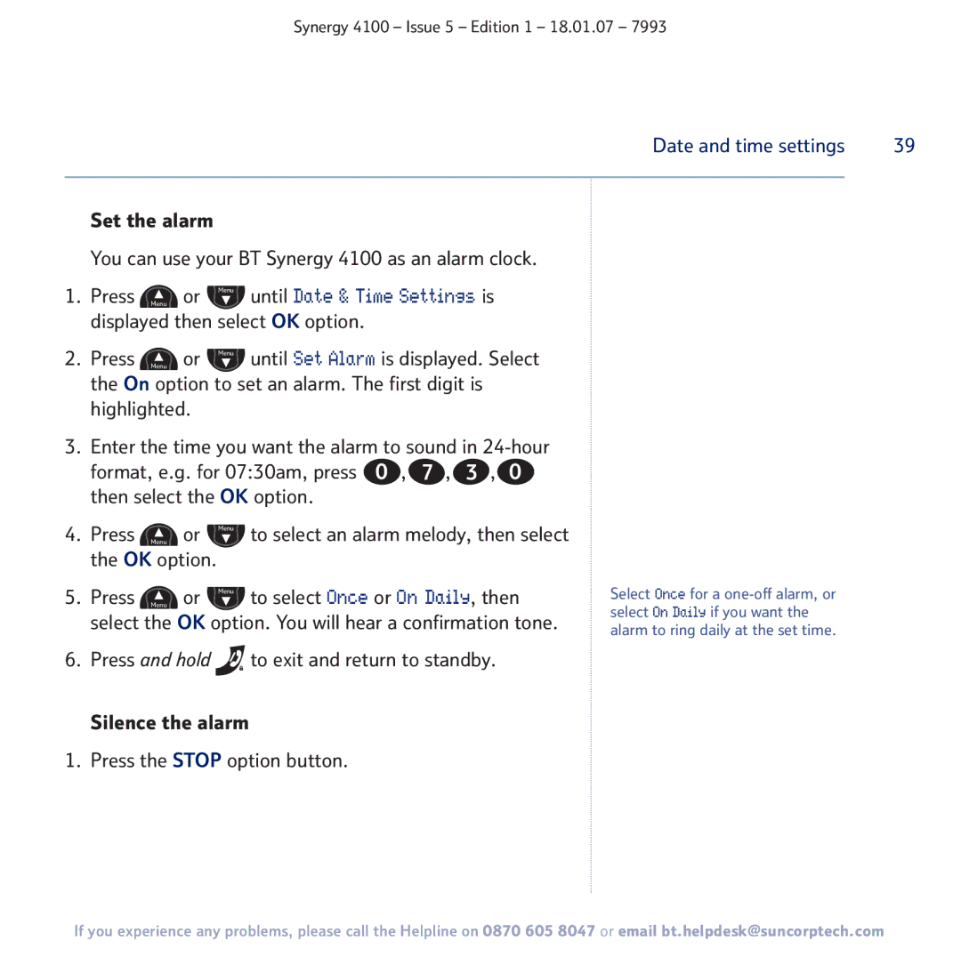 BT 4100 manual Date and time settings 