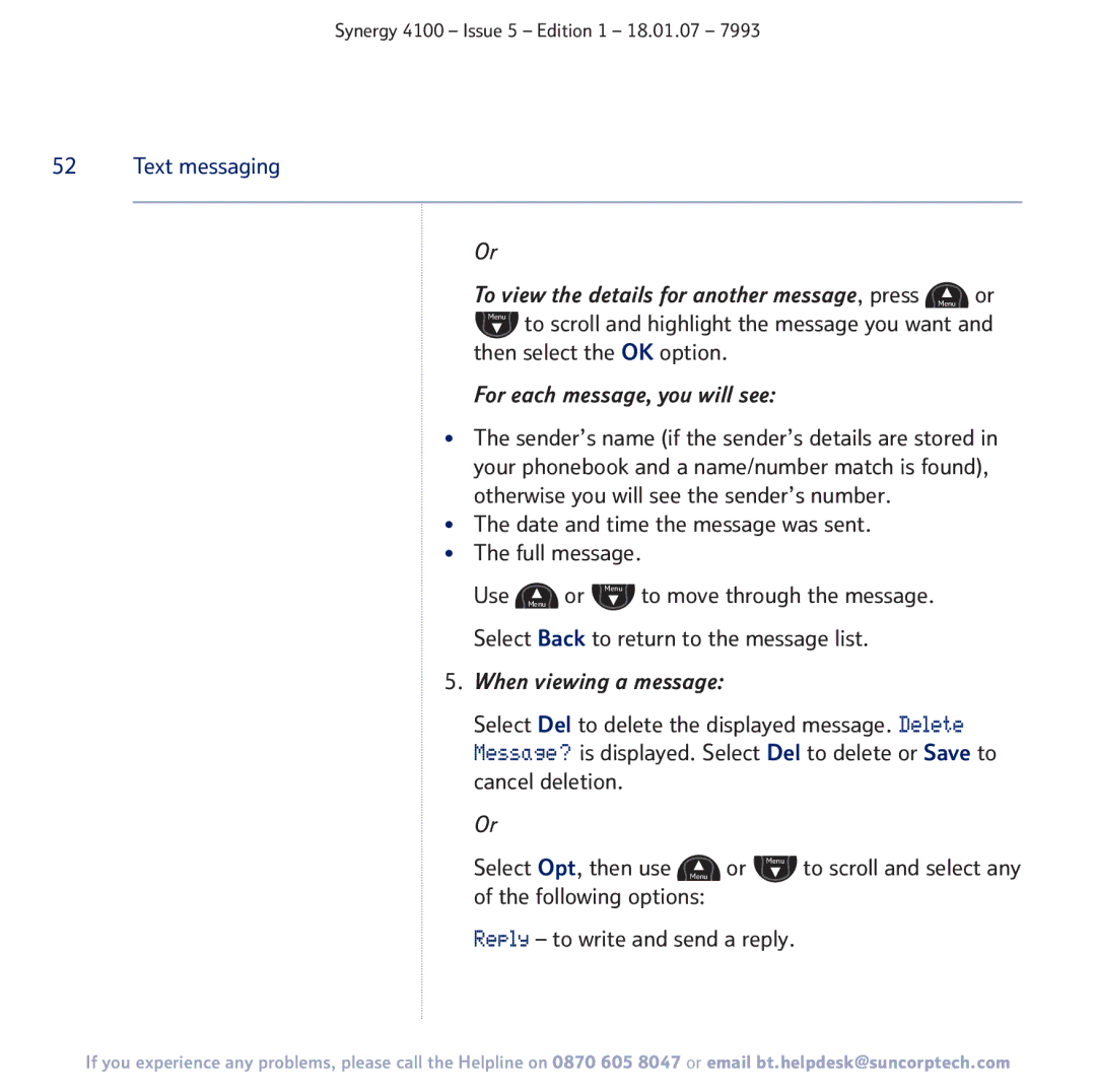 BT 4100 manual Then select the OK option, For each message, you will see 