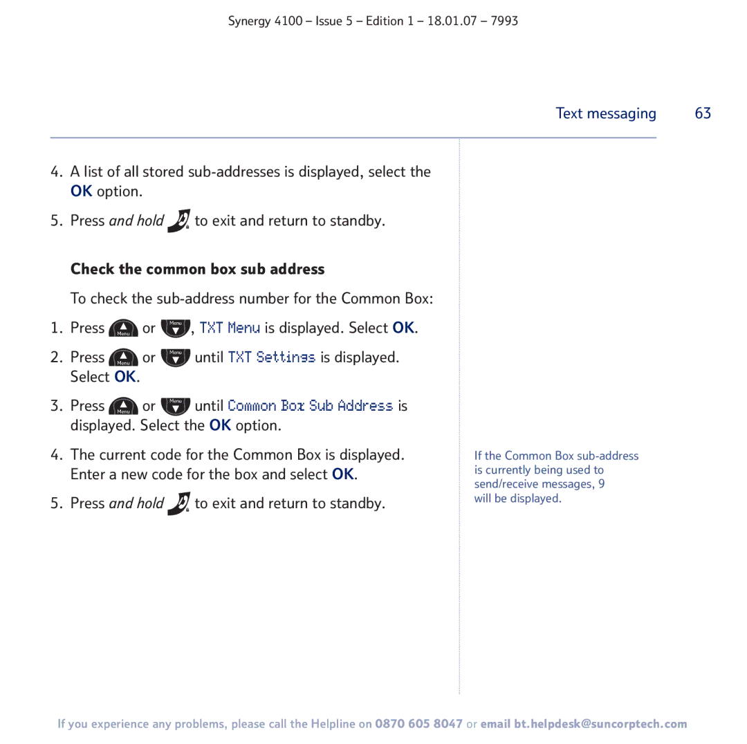 BT 4100 manual Enter a new code for the box and select OK, To exit and return to standby 