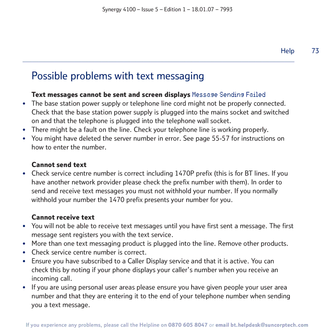 BT 4100 manual Possible problems with text messaging 