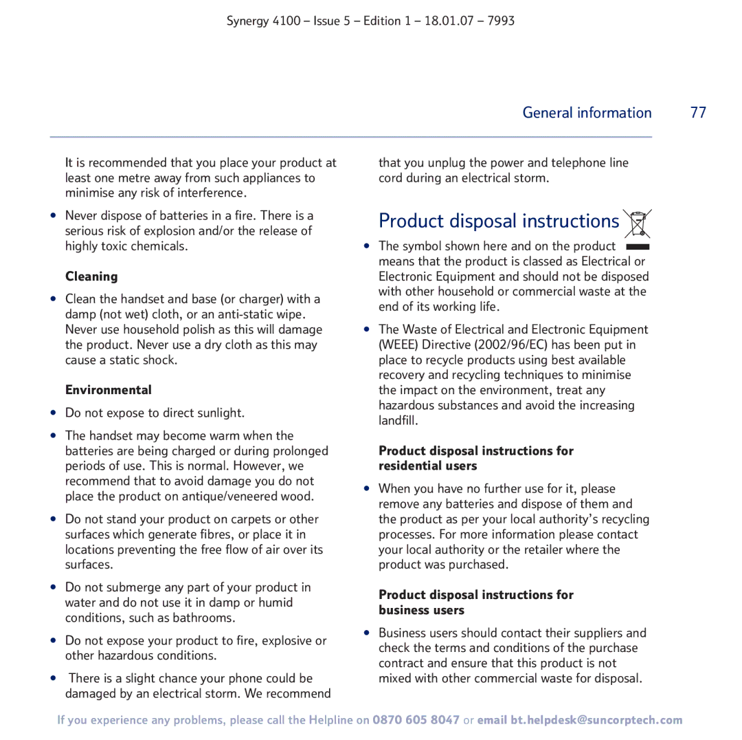 BT 4100 manual Product disposal instructions 