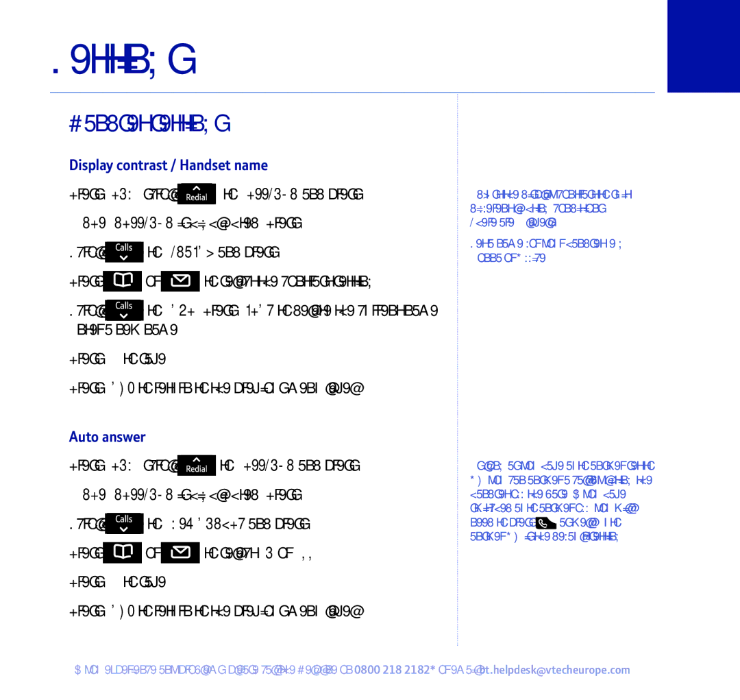 BT 450 manual Settings, Handset settings, Display contrast / Handset name, Auto answer 