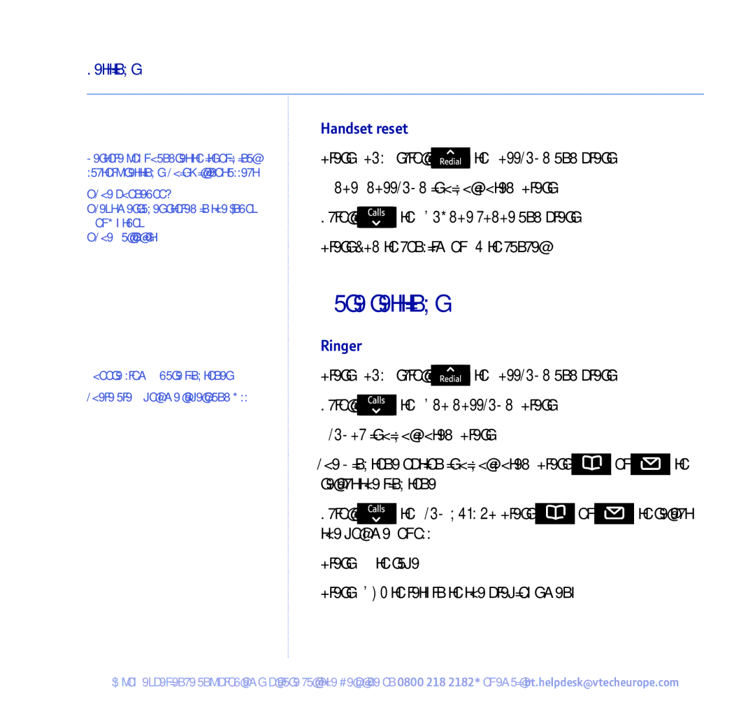 BT 450 manual Base settings, Handset reset, Ringer 