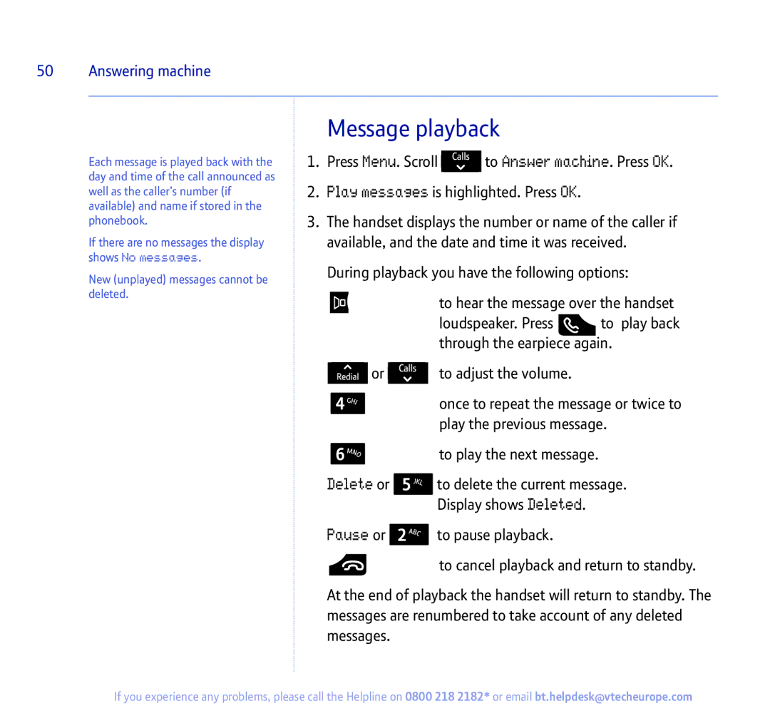 BT 450 manual Message playback 