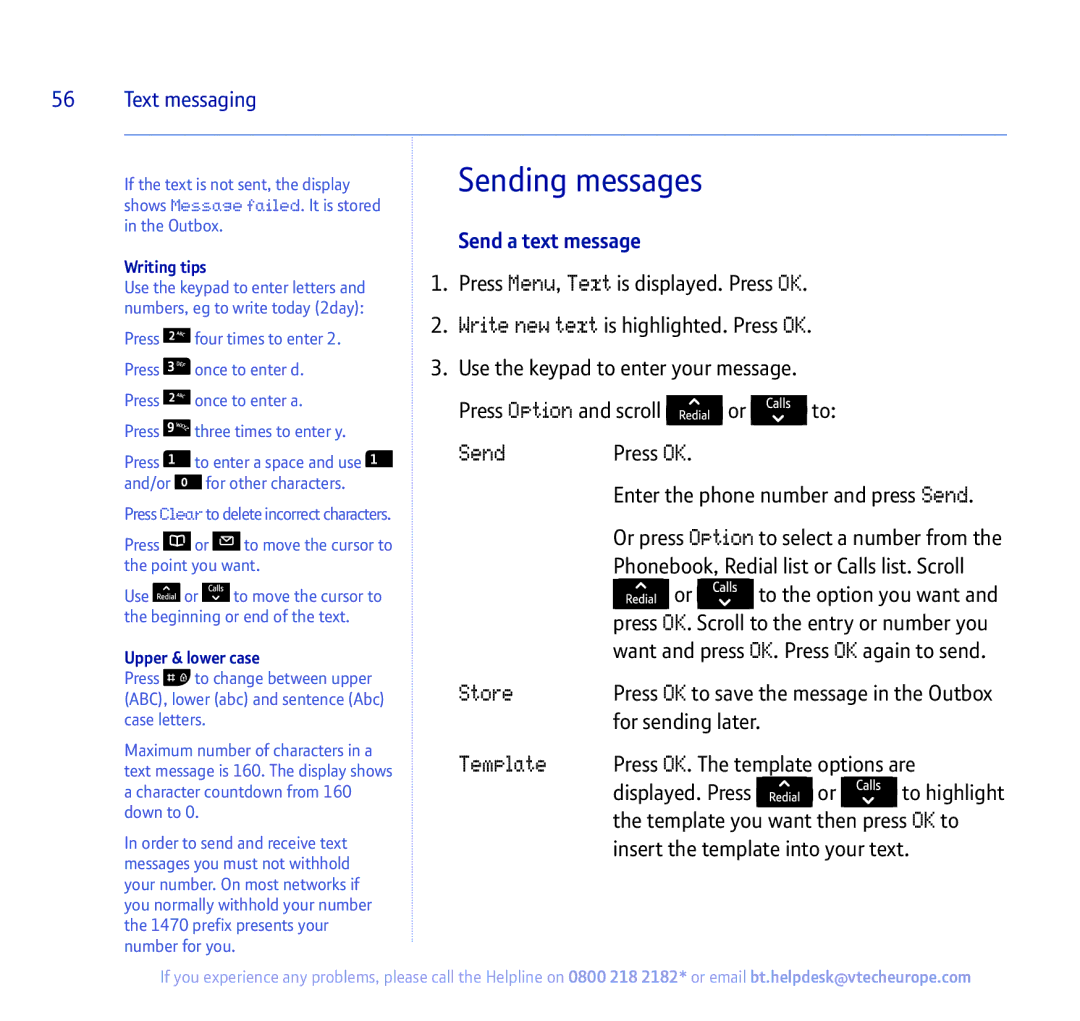 BT 450 manual Sending messages, Store, Template, OK to 