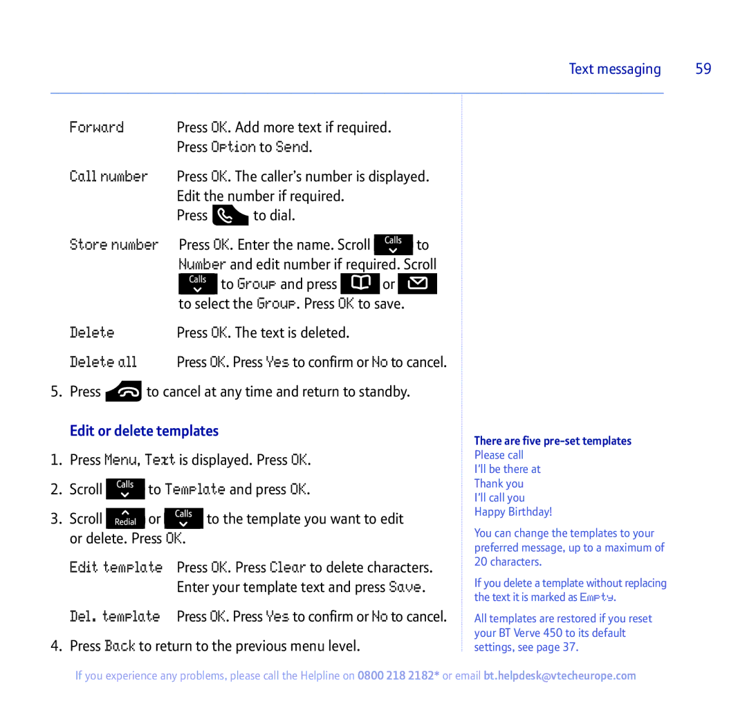 BT 450 manual Forward, Press Option to Send, Call number, Store number, Delete all 