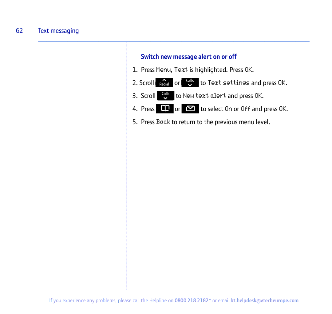 BT 450 manual Switch new message alert on or off 