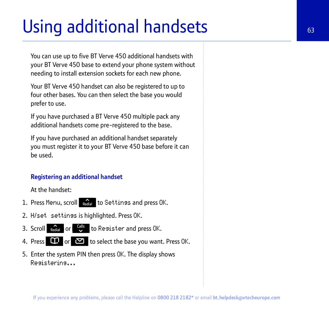 BT 450 manual Using additional handsets, Registering an additional handset 