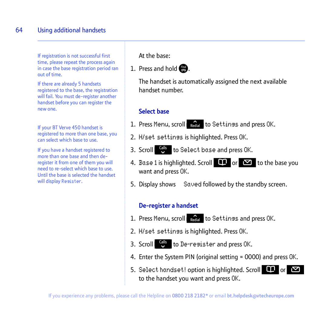 BT 450 manual Select base, De-register a handset 