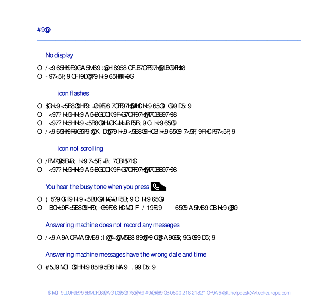 BT 450 manual No display, Icon flashes, Icon not scrolling, You hear the busy tone when you press 