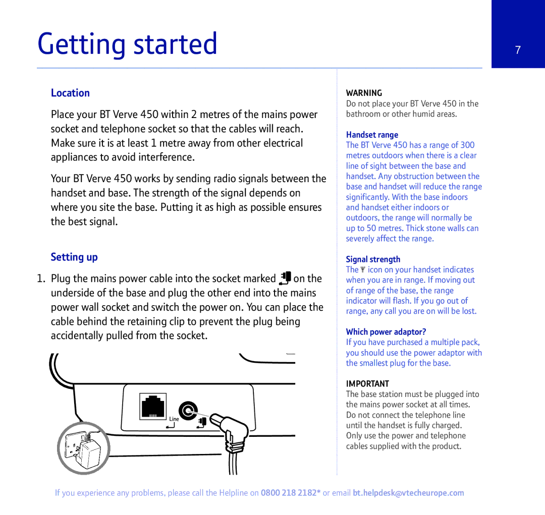 BT 450 manual Getting started, Location, Setting up 