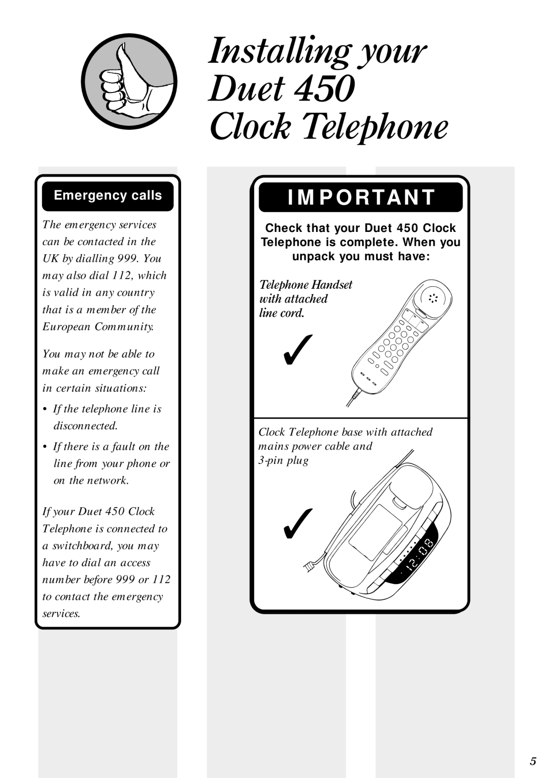 BT manual Installing your Duet 450 Clock Telephone 