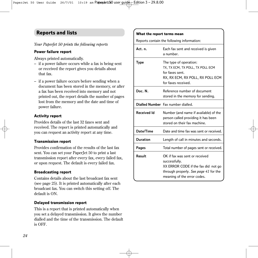 BT 50 manual Reports and lists 