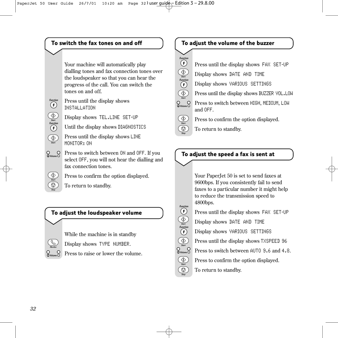 BT 50 manual To adjust the speed a fax is sent at, To adjust the loudspeaker volume, Installation, Monitor on 