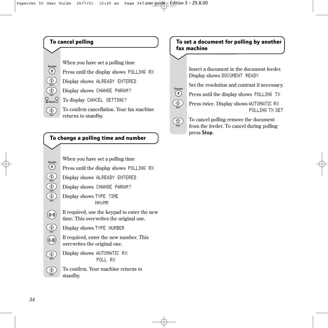 BT 50 manual To change a polling time and number, To display Cancel SETTING?, Polling TX SET, Number 