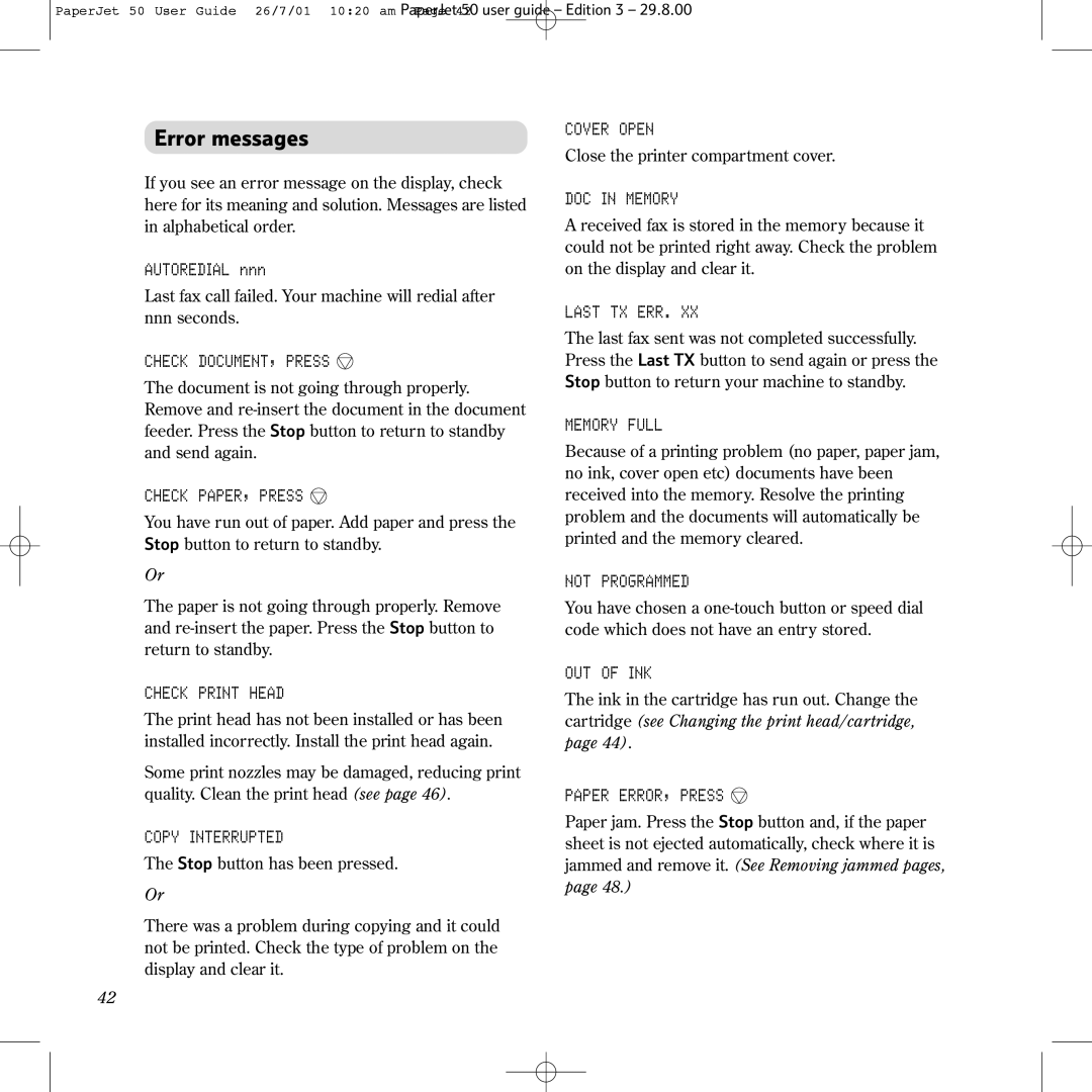 BT 50 manual Error messages 