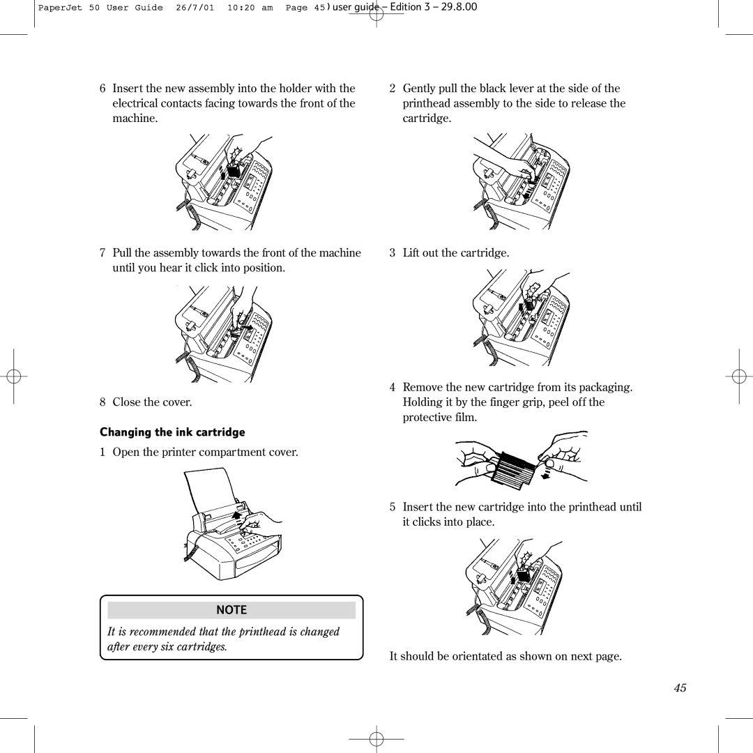 BT 50 manual Changing the ink cartridge 