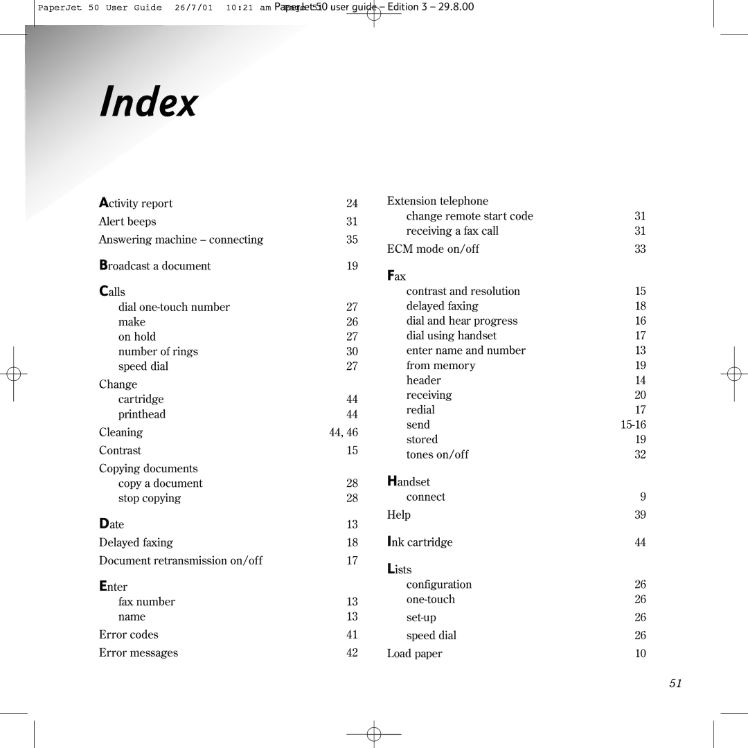 BT 50 manual Index 