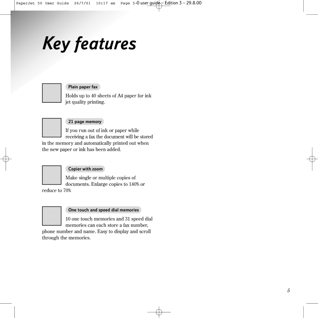 BT 50 manual Key features 