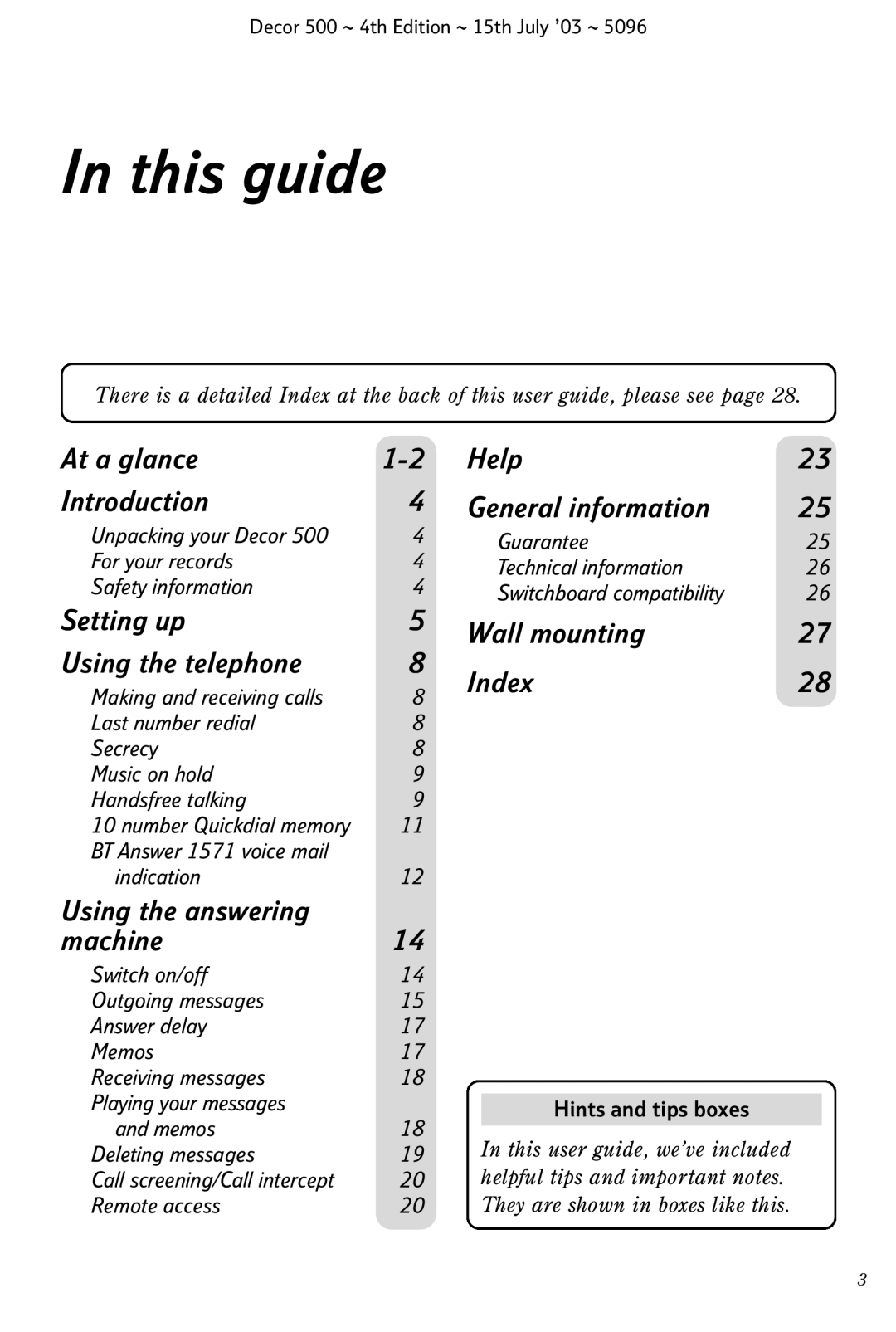 BT 500, BT DECOR manual This guide, Hints and tips boxes 