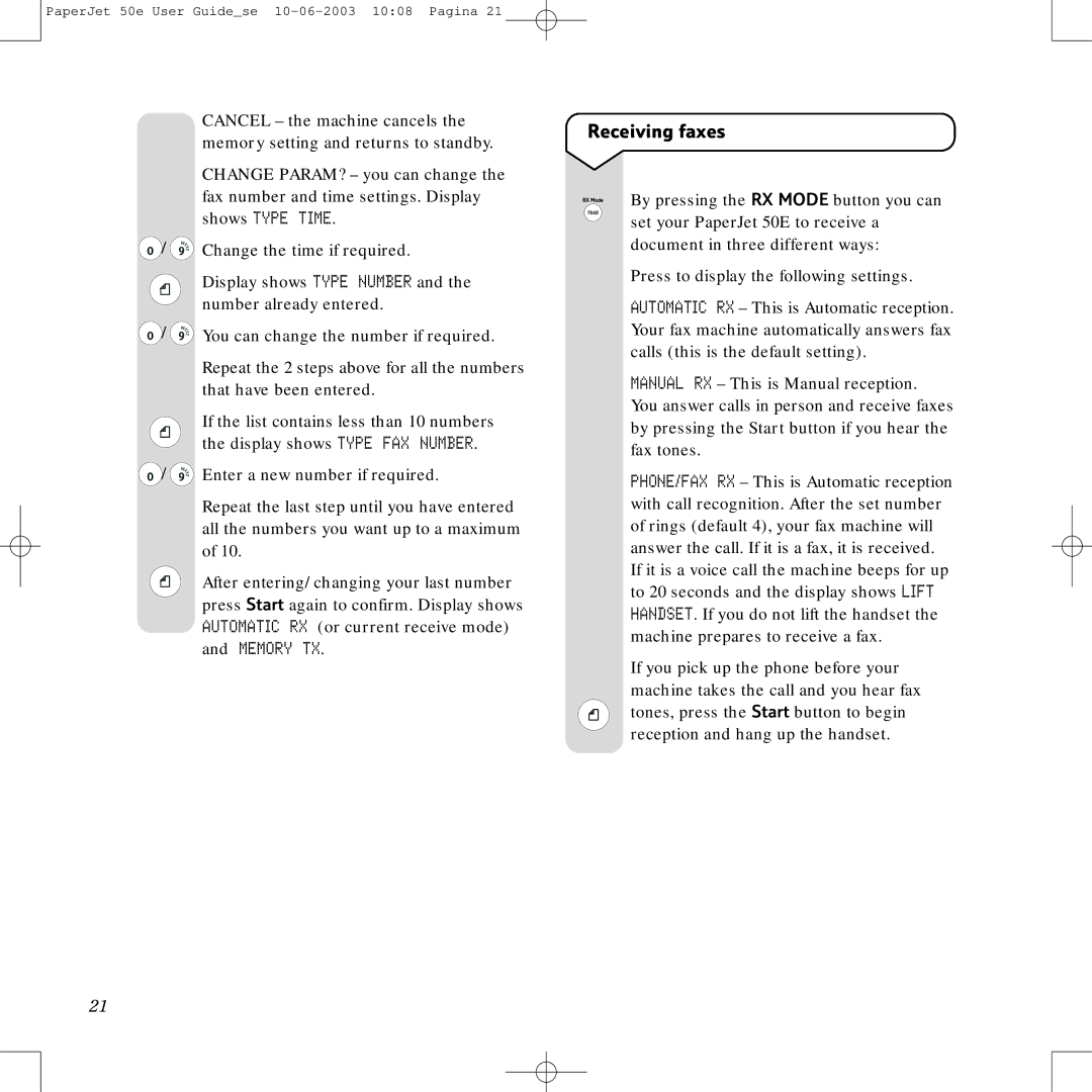 BT 50e manual Receiving faxes 