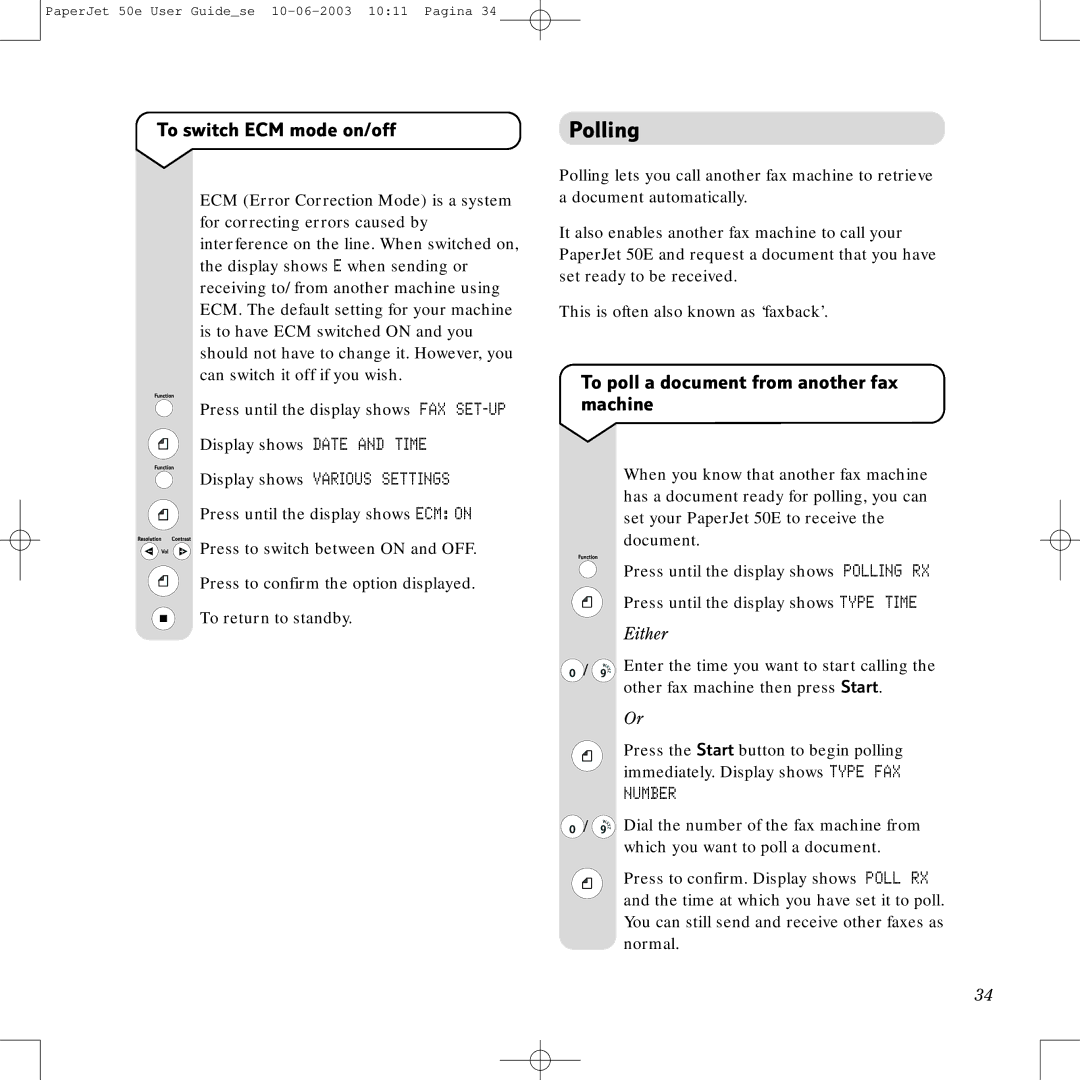 BT 50e manual Polling, To switch ECM mode on/off, To poll a document from another fax machine, Number 