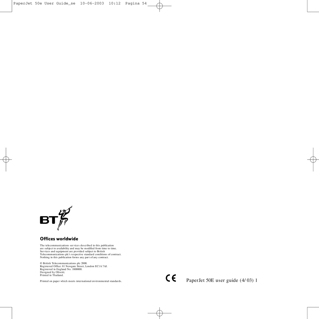 BT 50e manual PaperJet 50E user guide 4/03 