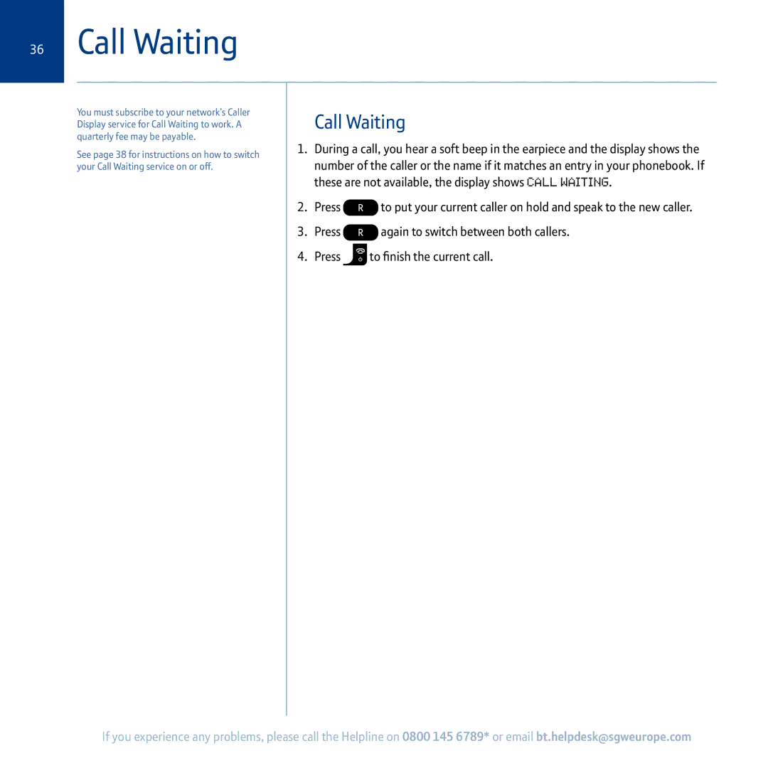 BT 5100 manual Call Waiting 