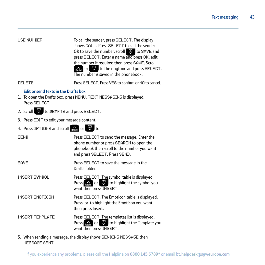 BT 5100 manual Edit or send texts in the Drafts box 