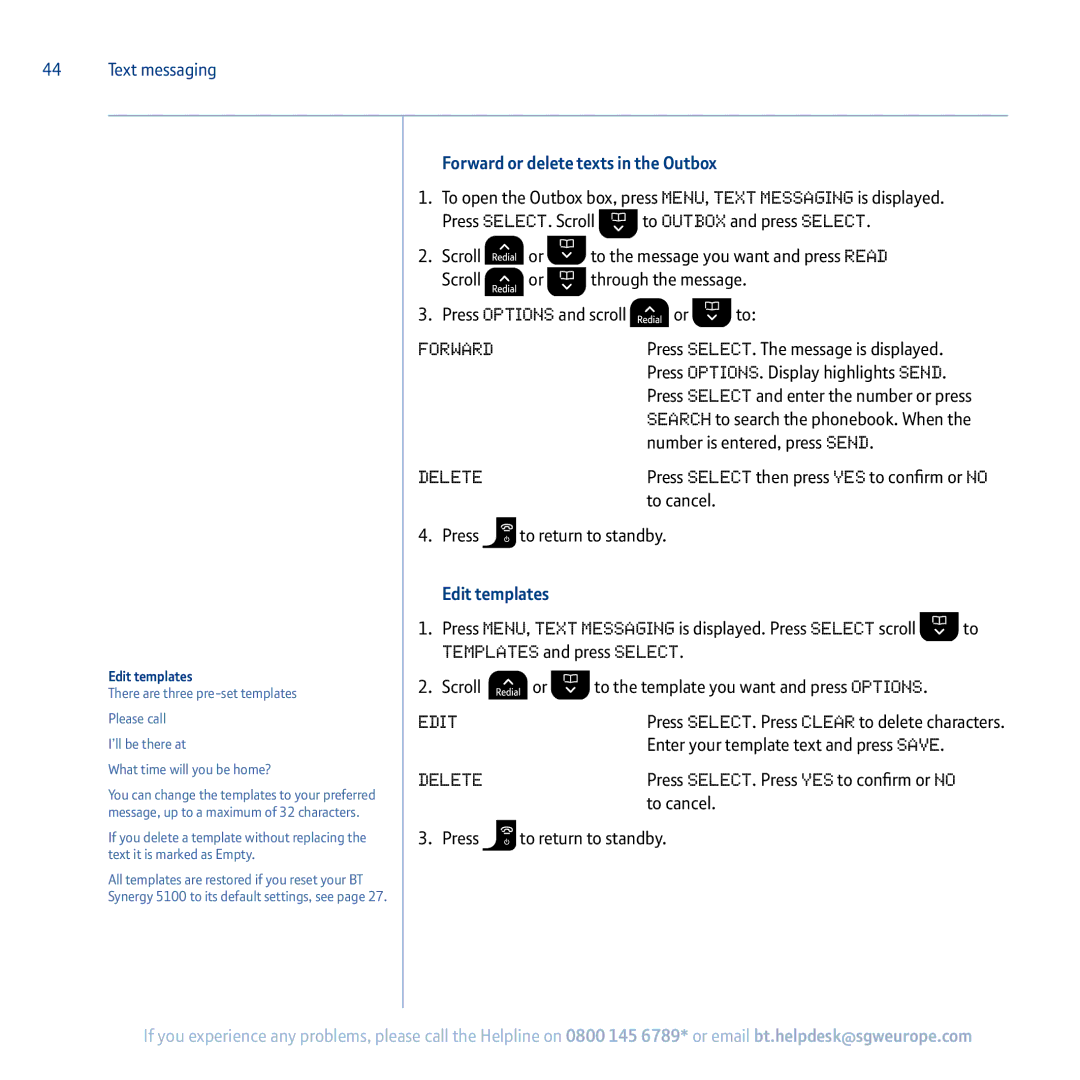 BT 5100 manual Forward or delete texts in the Outbox, To cancel, Edit templates 