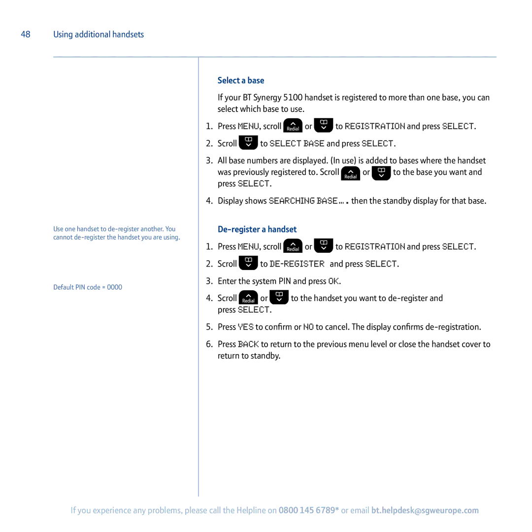 BT 5100 manual Select a base, De-register a handset 