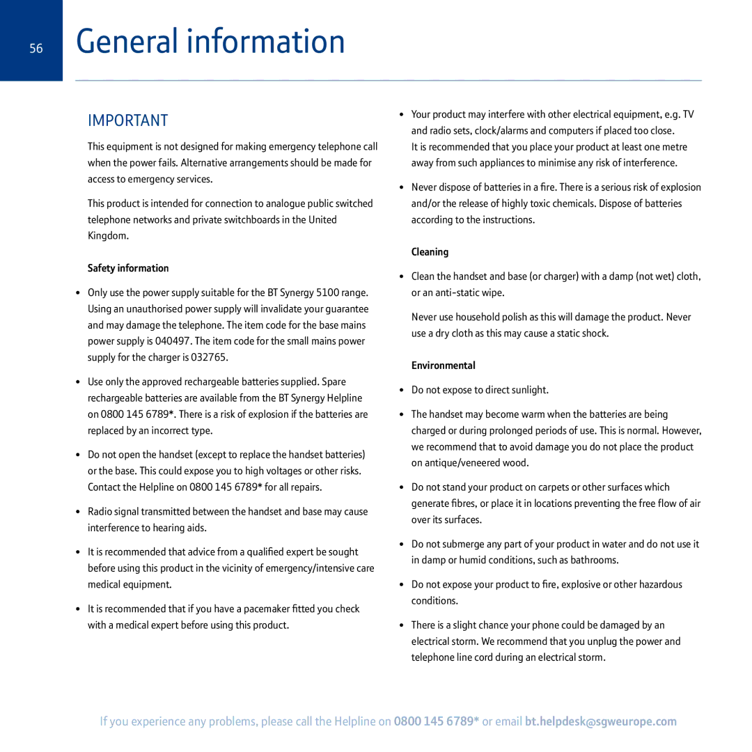 BT 5100 manual General information, Safety information 