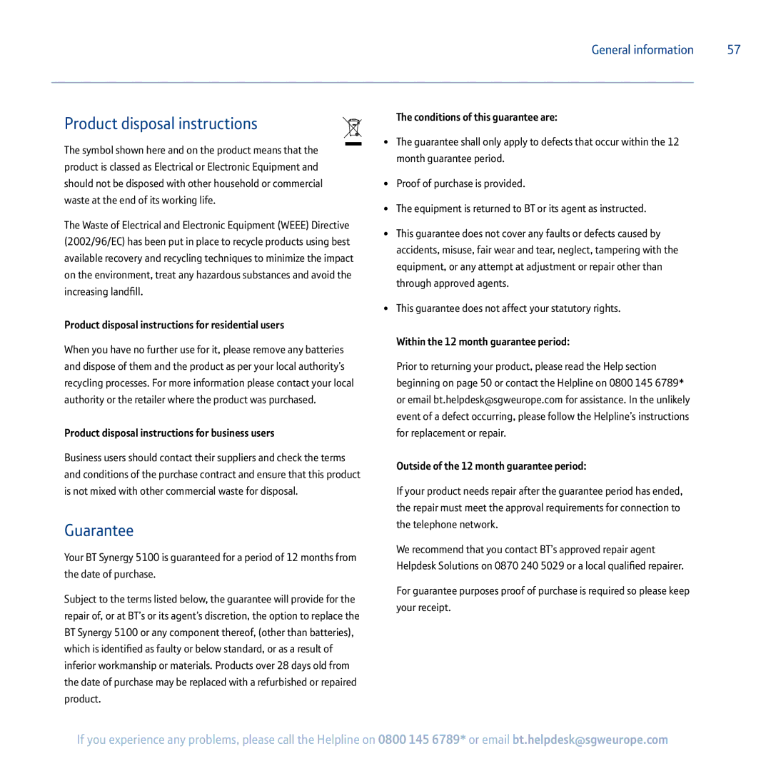 BT 5100 manual Product disposal instructions 