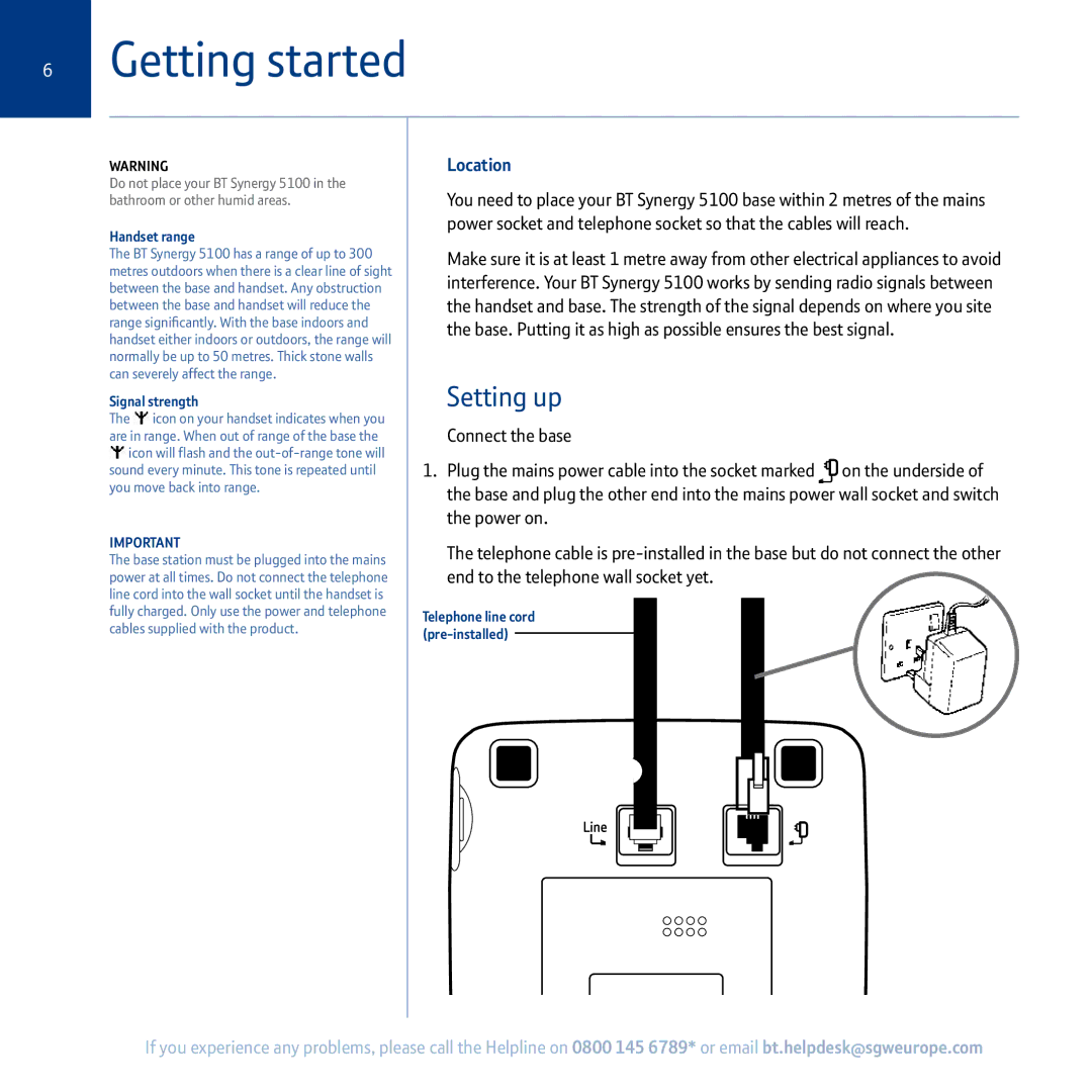 BT 5100 manual Getting started, Setting up, Location 